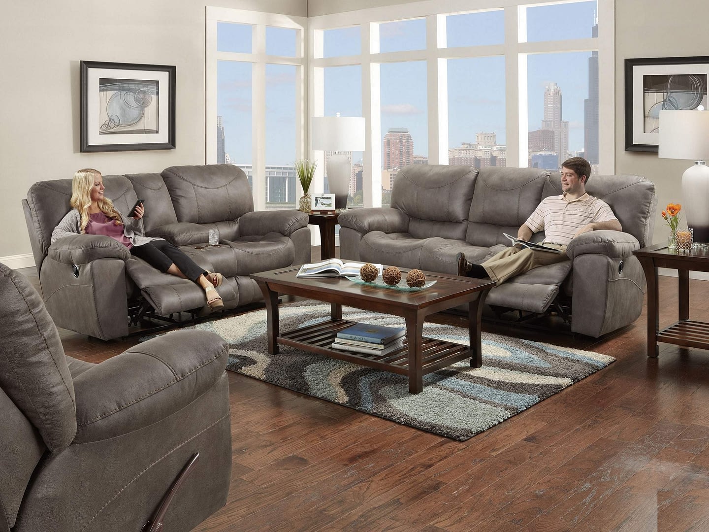 FRANK Reclining Sofa & Love-seat with Console - Open