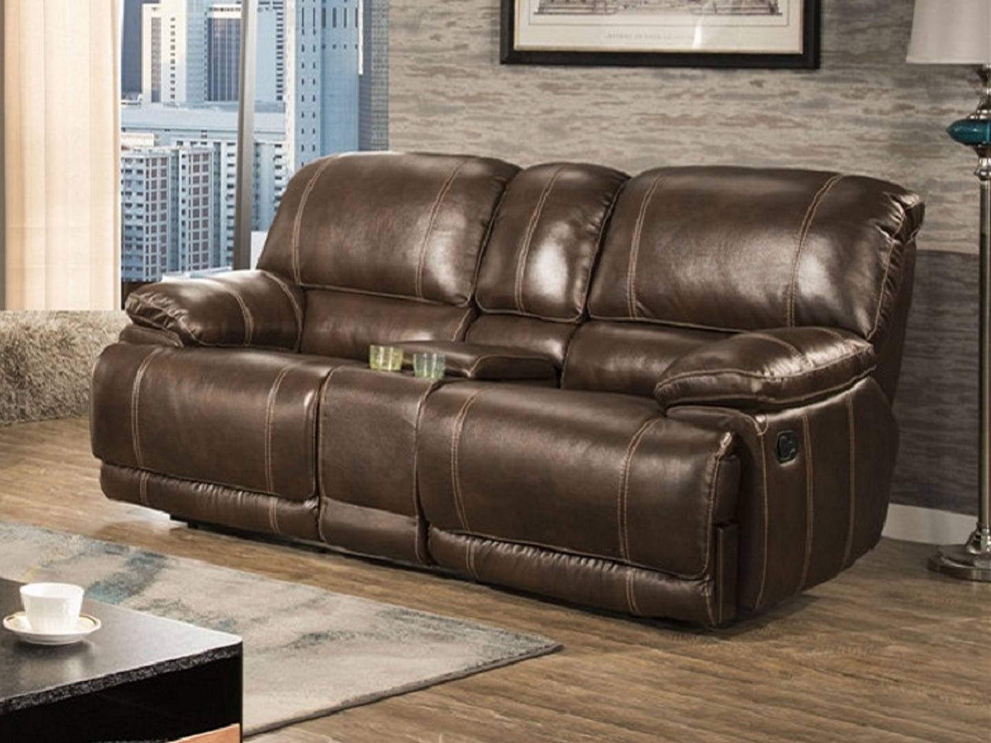 EASLEY Leather Reclining Loveseat with Console