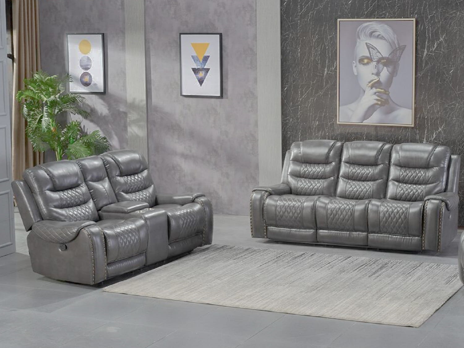 ENROSE Dual Power Leather Reclining Sofa & Loveseat