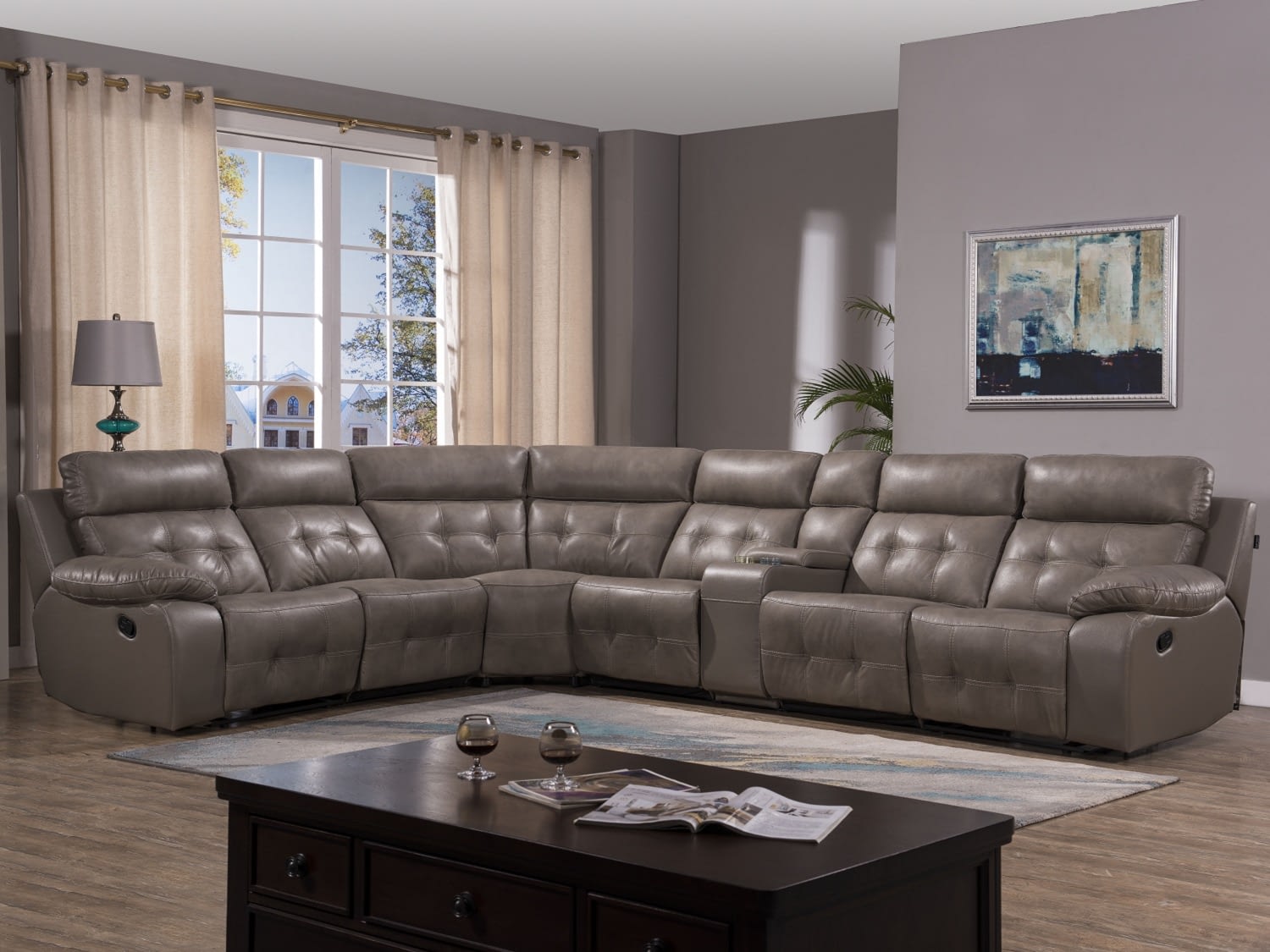 MOUNTOUR Leather Reclining Sectional - Closed
