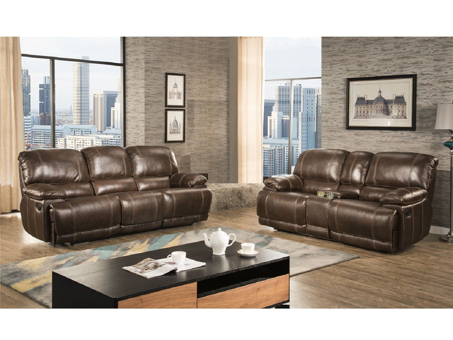 EASLEY Leather Reclining Sofa & Loveseat with Console