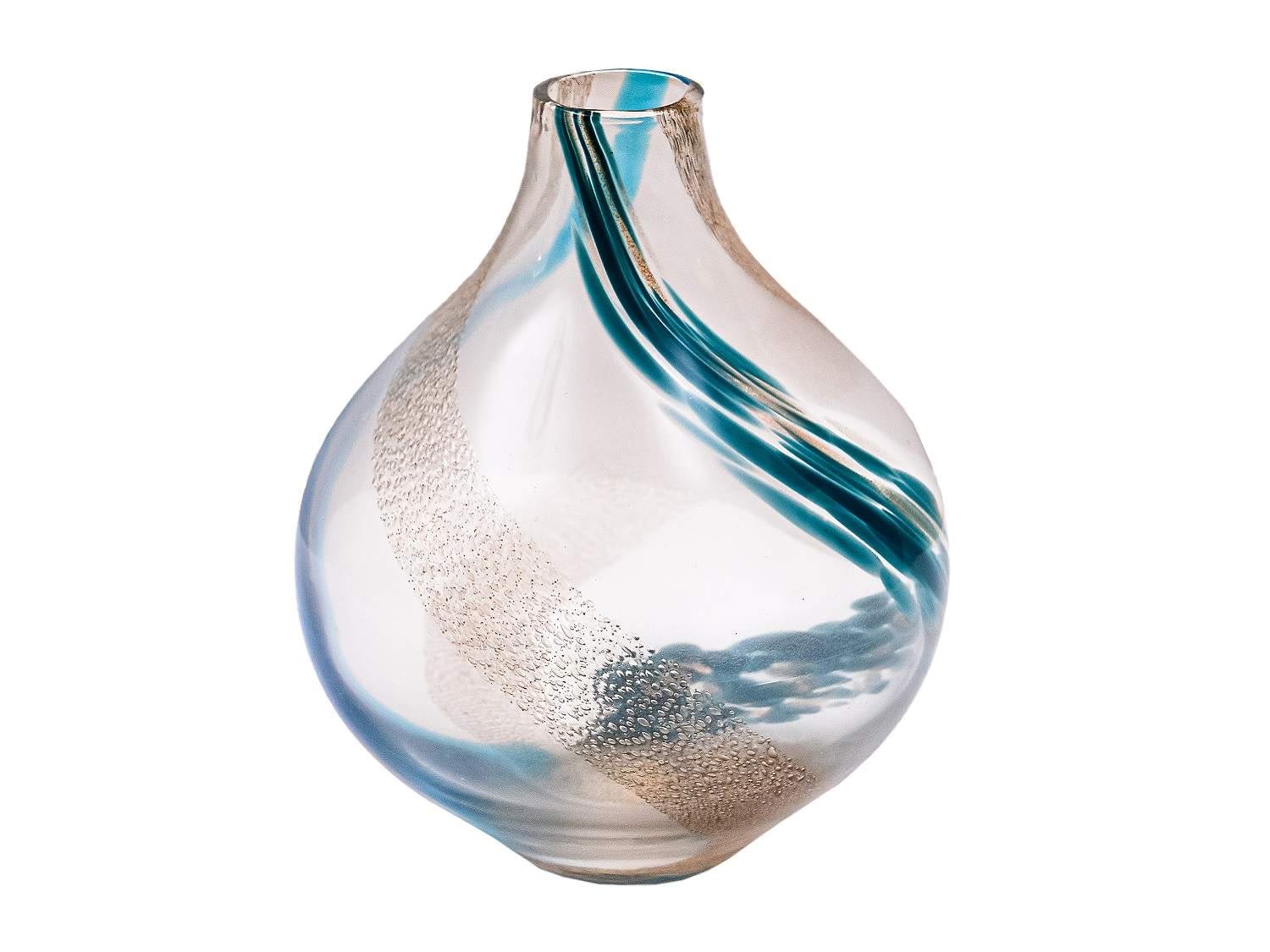 Turquoise Blown Glass Vase, 10 in.